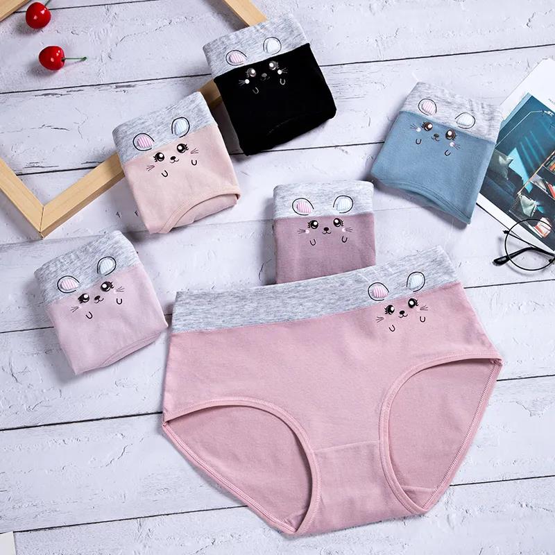 4-pack Women's Cotton Underwear Korean Style Cute Plus Size Underwear for Students Women's Briefs