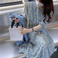 Women's Summer Long Dress Round Neck Puff Sleeve Floral Dress