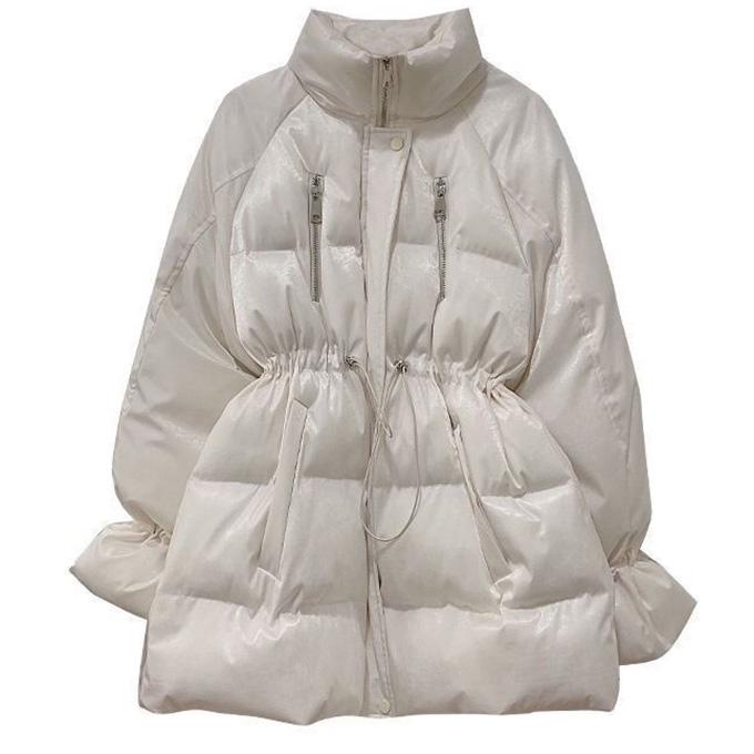 Jacket Women's Fall/winter Down Cotton Jacket Loose Korean Mid-length Section Waist Thickened Bright Silk Cotton Jacket Winter Thick Coat Cute