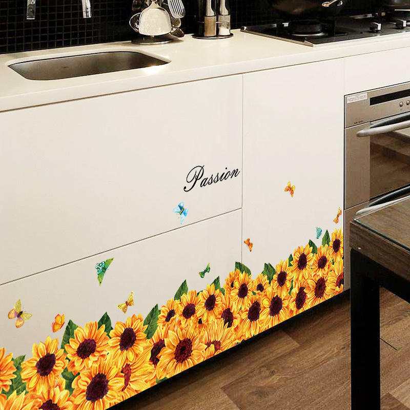 Sunflower flower baseboard wall sticker bedroom balcony waistline porch decoration sticker wallpaper