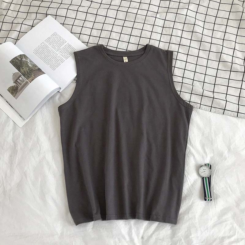 Pure Cotton Vest Summer Loose Solid Color Sleeveless Sports Fitness Waistcoat Vest