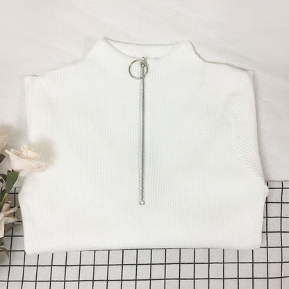 Pofulove Half-neck Collar Sweater Autumn  Winter Inside Thick Slim Outer Wear Knitted Bottom Shirt