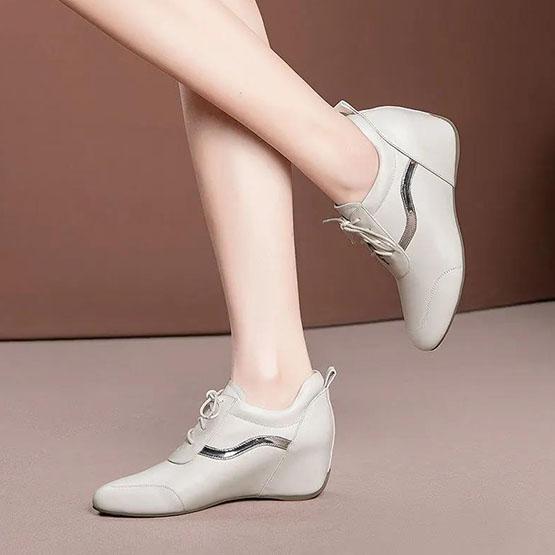 Women's Autumn Inner Heightening Single Shoes Versatile Thick Heel Round Head Soft Leather Wedge-soled Shoes