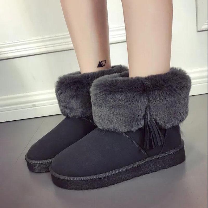 Fringed Snow Boots Thick-soled Ladies Short Boots Winter Waterproof Non-slip Cotton Shoes Wild Plush Boots