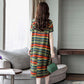 M-XXL Cotton Short-sleeved Summer Mid-calf Pattern Striped Decoration Pockets Dress