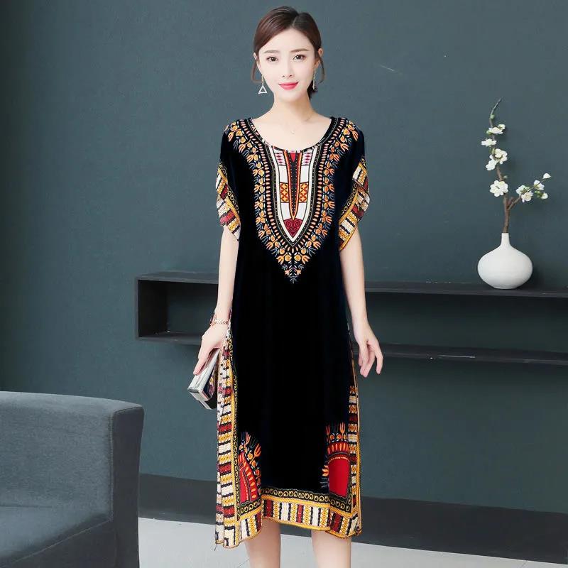 Cotton Silk Dress Long Casual Home Furnishing Ethnic Style Printing Add Fertilizer To Increase