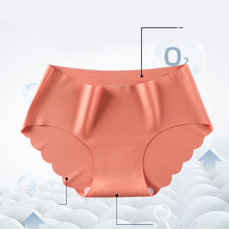 4pc Ice Silk Underwear Women's Seamless Solid Color Hip-lifting Cotton File Antibacterial One-piece Girl Briefs