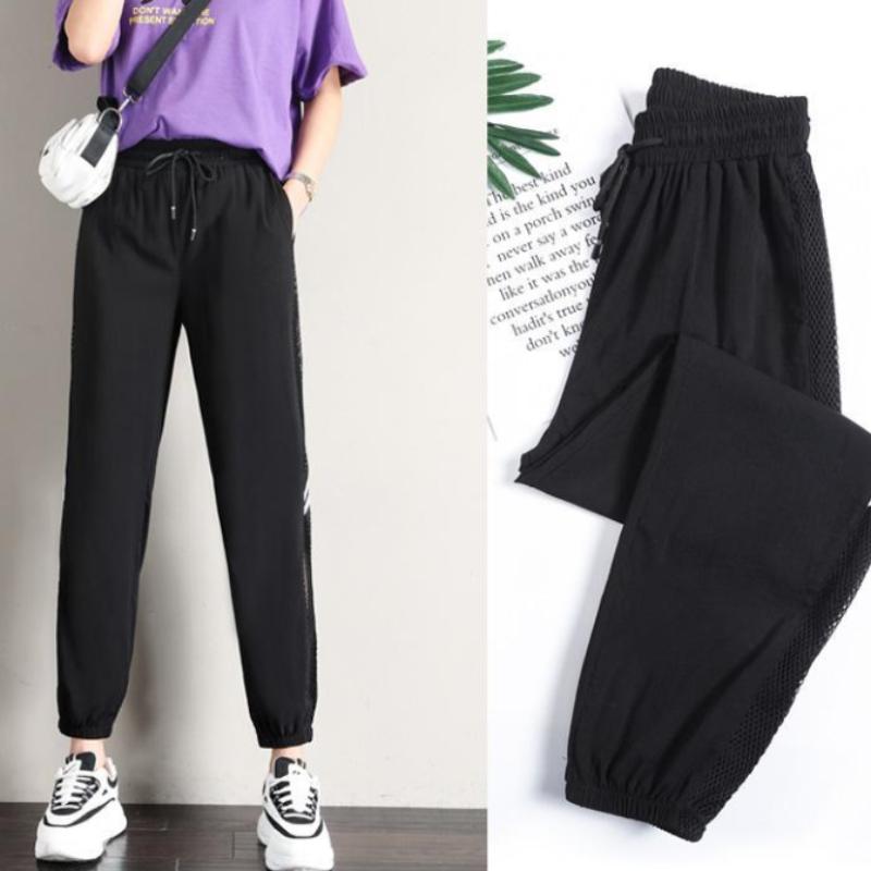 Thin Mesh Harem Pants Women Loose Summer Nine Points Beamed Feet Casual High Waist Slimming Plus Size Sports Pants