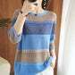 Thin Knit Sweater Half Sleeve Loose Striped Knitted Sweater Hollow Round Neck Pullover Sweater