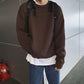 Round Neck Sweater Men Fall and Winter with A Pullover Base Sweater Loose Plus Velvet Thick Trend Top