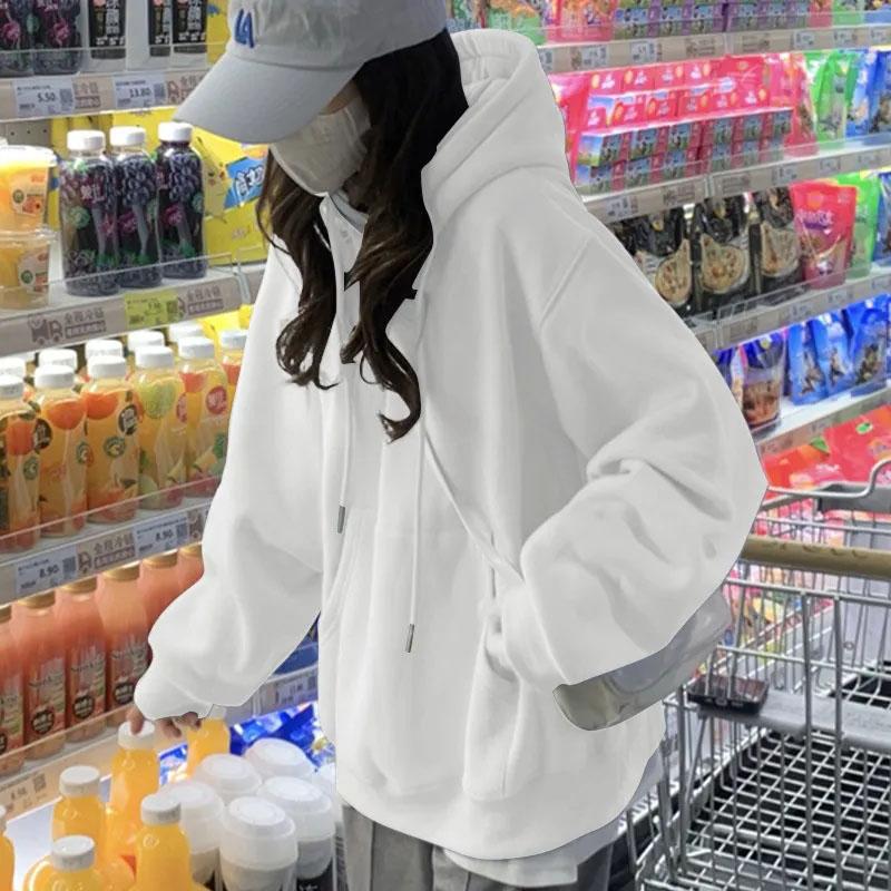 Women's Spring and Summer Oversize Hooded Sweater Large Pocket Coat Korean Style Loose and Lazy Top