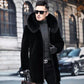 Haining Fur Coat One Mid-length Men's Fur Coat with Faux Fox Fur Collar Fur and Cotton Jacket