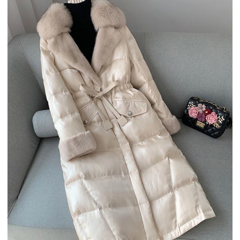 Winter Cotton-padded Jacket Women's Tide Fur Coat, Long Down Down Cotton-padded Jacket, Light and Shiny Black Large Size Waist