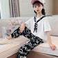 Girls Summer Suits Children's Short-sleeved Nine-point Trousers Anti-mosquito Pants Thin Comfortable and Loose Two-piece Set