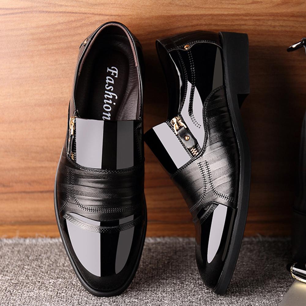 Men's Classic Pointed Toe Business Shoes Slip-on Leather Dress Oxford Shoes