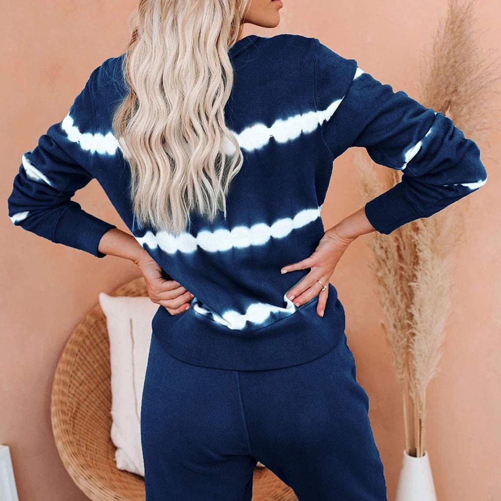 Women's 2 Piece Stripe Color Pajamas Sets Loose Casual Loungewear Sweatsuits Jogging Pants Sets