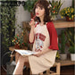 Nightgown Female Summer Cotton Short Sleeve Lovely Nightgown Middle Skirt Summer Cartoon Loose Dress