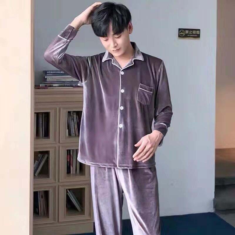 Gold Velvet Men's Pajamas Long-sleeved Spring-autumn-winter Leisure Plus Size Warm Home Service Suit