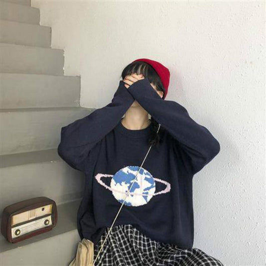 Autumn Winter Warm Round Neck Sweater Female Loose Long Sleeves Knitted Bottoming Shirt Camouflage Jacquard Sweater Thickening