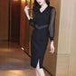 Chiffon Dress Mid Length Ladies Loose Large Size Long Sleeve V-Neck Skirt