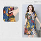 Cotton Plus Size Women's Printed Short-sleeved Dress Loose and Thin Ethnic Style Leaf Skirt
