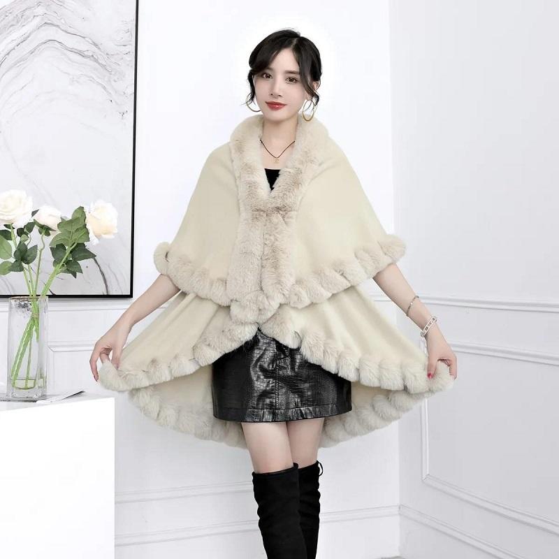 Double-layer Soft Plush Noble Luxury Shawl Autumn Winter Cute Body Cardigan Loose Cloak Wrap Thick Knitted Jacket Fur Shawl Solid Mantle Shawl