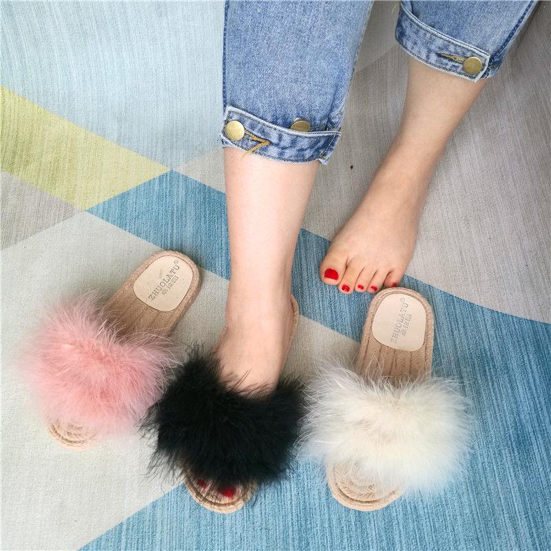 Fur Furry Slide Sweet Feather Thick Bottom Beach Female Sandals Hair Flip Flops Women Home Slippers Indoor Soft