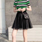 Mesh Pleated Skirt Women's Summer Skirt High Waist Sweet Tulle Skirt Solid Color All Match Loose Skirt Large Hem Dress