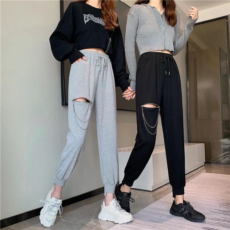 Cotton White Sports Pants Women's Spring and Autumn Models Loose and Thin Casual Pants Women's Harem Pants Women's Health Pants