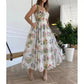 Suspender Printing Dress Women Summer Sexy Waist Cross Belt Backless Suspender Dresses