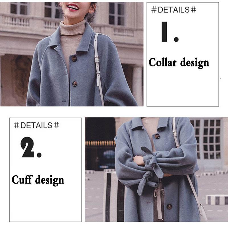 Woolen Coat Women's Mid-length Autumn and Winter Korean Style Loose Hepburn Style Woolen Coat