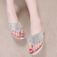 Plus Size 34-40 Women All-match Shiny Slippers Outdoor Diamond High Heels Bohemian Beach Wear-resistant Non-slip Slippers Flip Flops Sandals