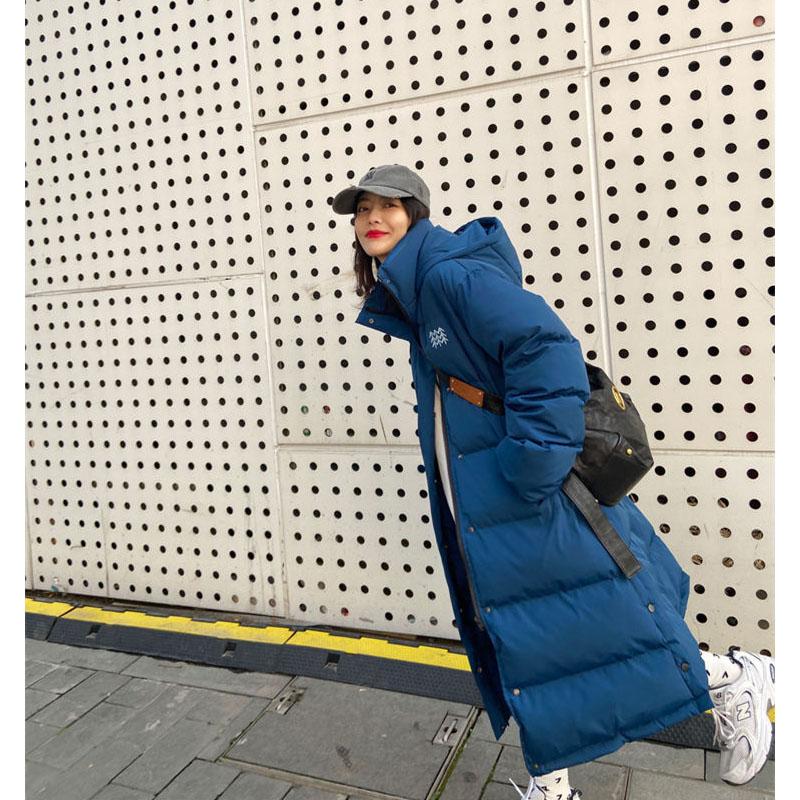 Blue Mid-length Down Down Padded Jacket Women's Bread Coat Winter Coat Thickened Knee-length Quilted Jacket