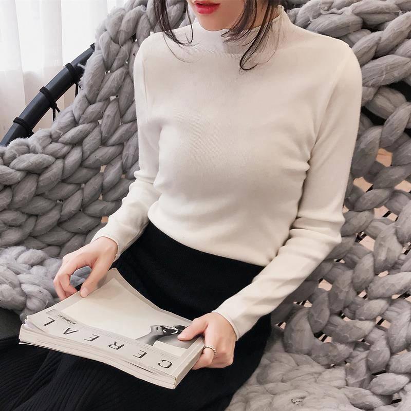 Winter Half-high-neck Slim-fitting Sweater Pullover Women Slim High Stretch Bottoming Shirt