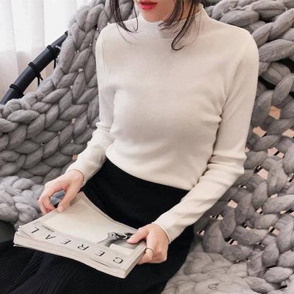 Winter Half-high-neck Slim-fitting Sweater Pullover Women Slim High Stretch Bottoming Shirt