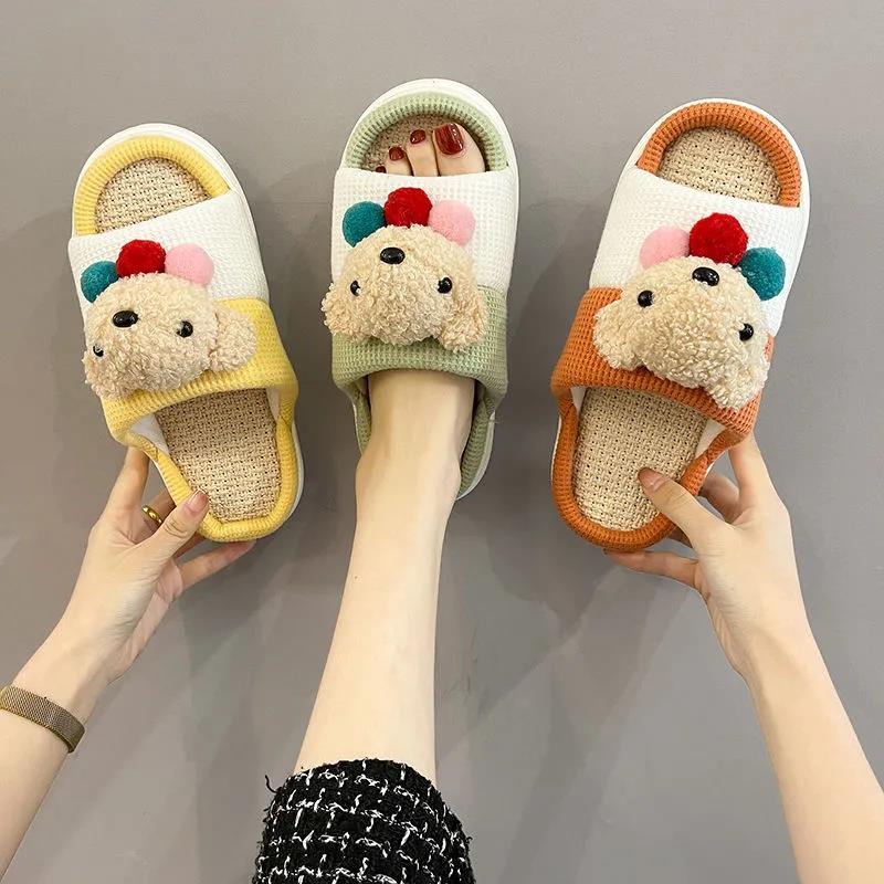 Four Seasons Linen Slippers Thick Bottom Non-slip Home Casual Cotton Linen Floor Slippers