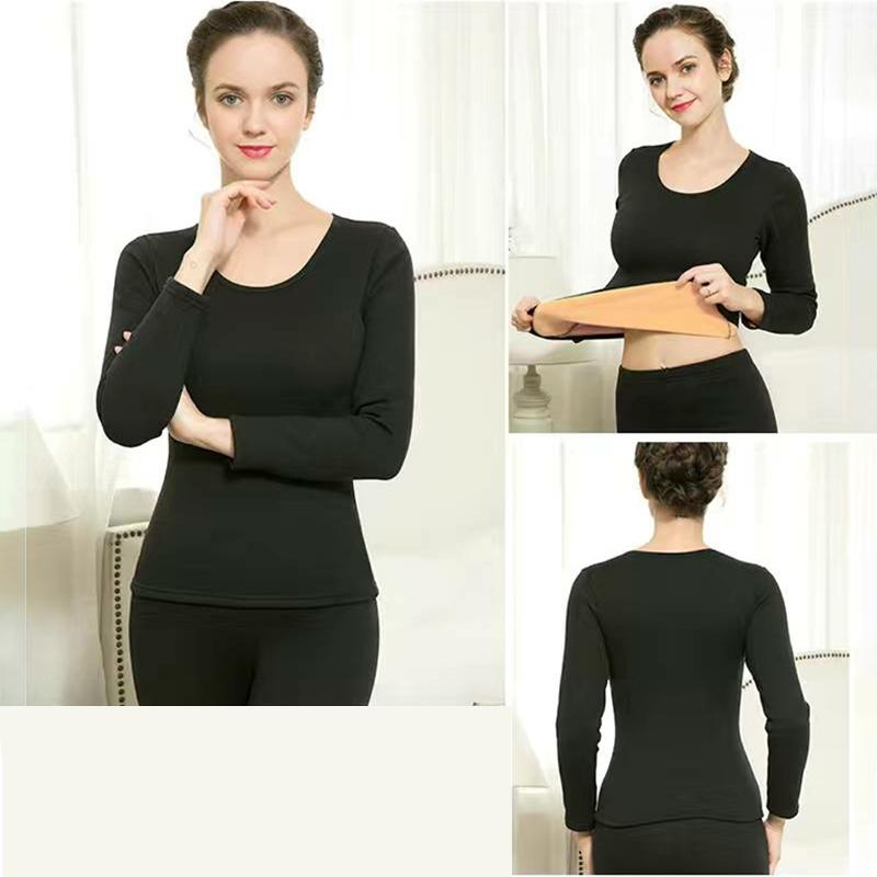 Women Winter Autumn Thermal Underwear Plus Velvet O-neck Tops Pants Female Thicken Windproof Comfortable Soft Lining Long Sleeve High Elasticity Slim