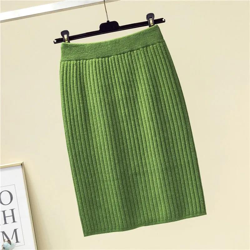 Short Knit Skirt Thread Back Slit Knit Skirt Winter Korean Style High Waist Bag Hip Skirt Female Wool Short Skirt One-step Skirt