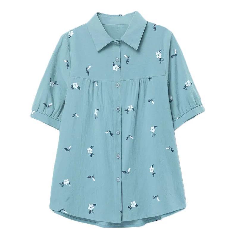 Pure Cotton Large Size Shirt Women's Loose Western Style Sleeve T-shirt Summer Middle-aged Mother's Top