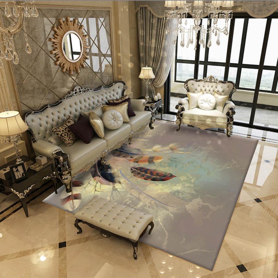 European American colorful feather pattern Carpet Large Size Carpet Bedroom Rug Non-slip Floor Mats