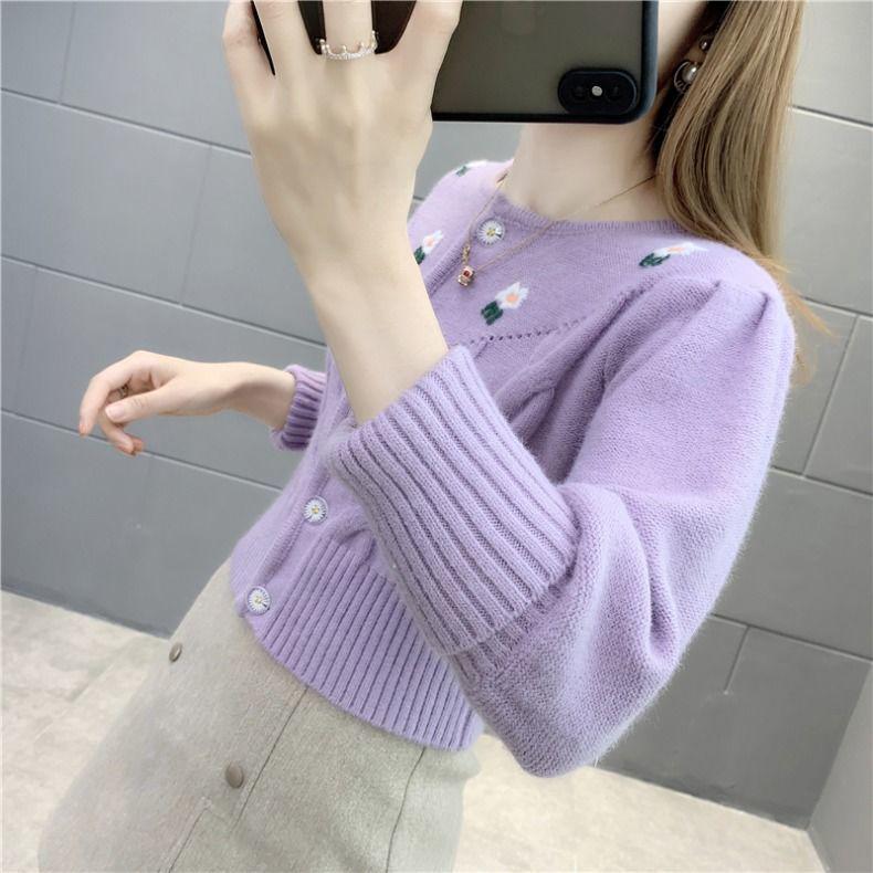 Autumn and Winter Round Neck Knitted Cardigan Students Wear Long-sleeved Tops All-match Slim Sweater Women