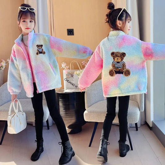 Girl Windproof and Warm Jacket Plus Velvet Thickened Western Style Autumn and Winter Clothes