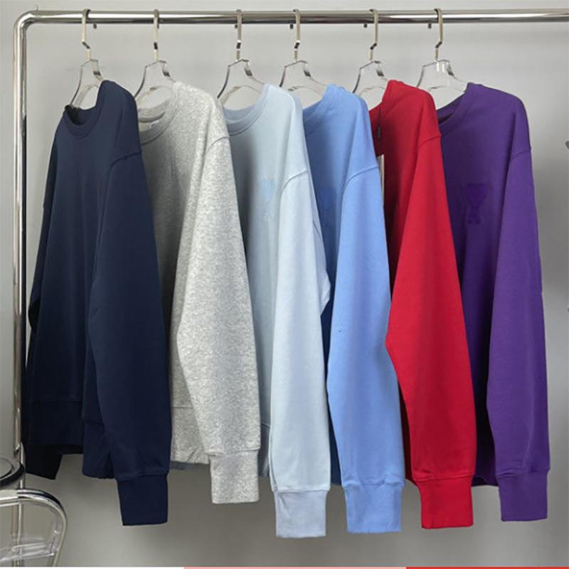 Embroidered Love Solid Color Round Neck Sweater for Men and Women The Same Loose Long-sleeved Pullover Sweatershirts for Lovers