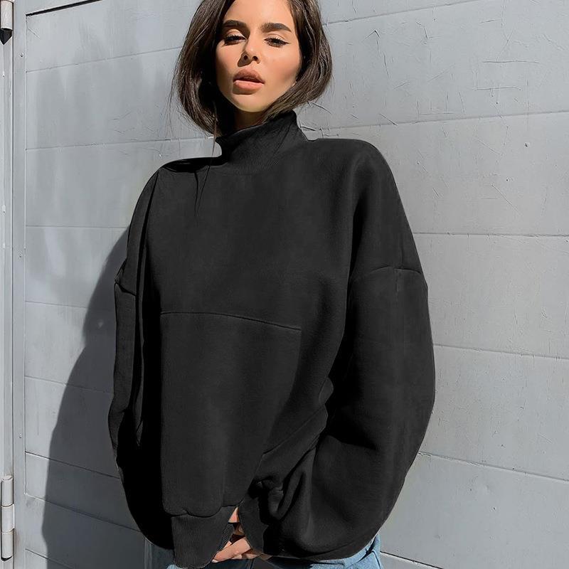 Autumn and Winter Oversized Sweatshirt Women's High-neck Long-sleeved Sweater Solid Color All-match Blouse