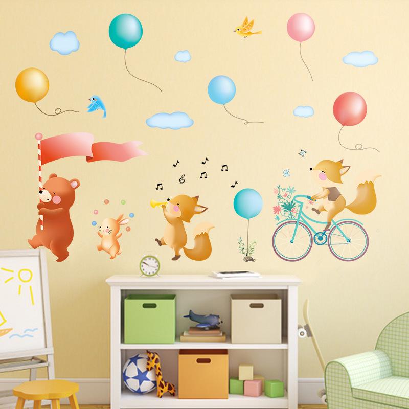 Kindergarten boy baby room wall decoration small animal stickers music symbol color balloon sticker
