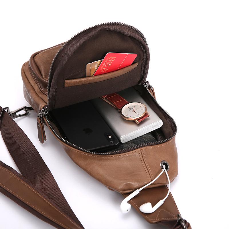 Chest Bag Male Large Capacity with Headphone Hole Shoulder Bag Outdoor Sports and Fitness Pockets