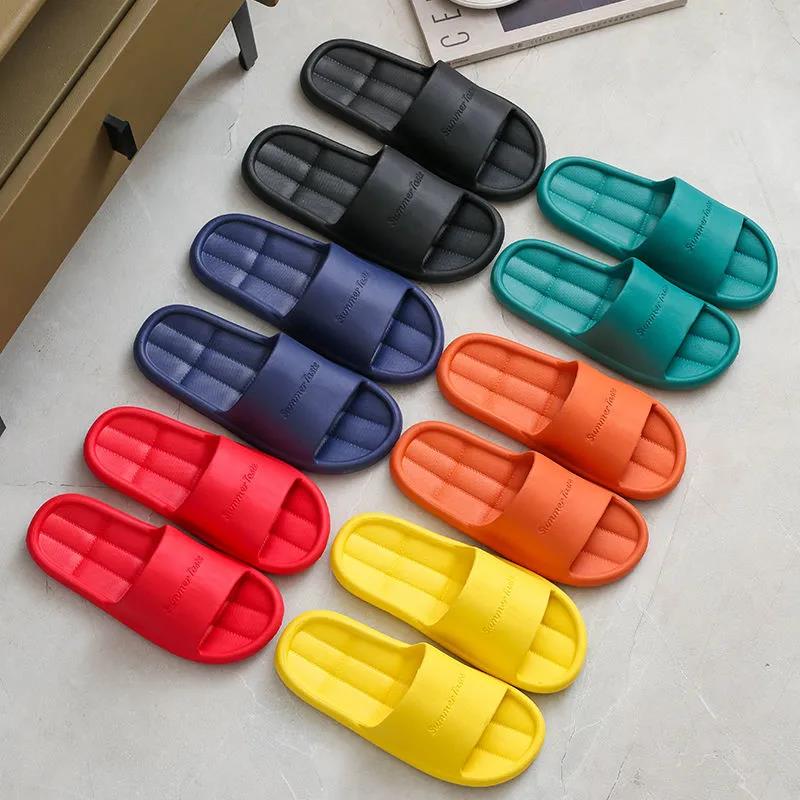 Unisex Slippers Female EVA Non-slip Bath Slippers Soft Platform Household Slippers Solid Color Household Summer Shoes