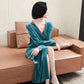 Women's Elegant Gold Velvet Long-sleeved Pajamas Japanese Kimono Nightdress Autumn Spring Nightgown Simple Loose Solid Color Robe