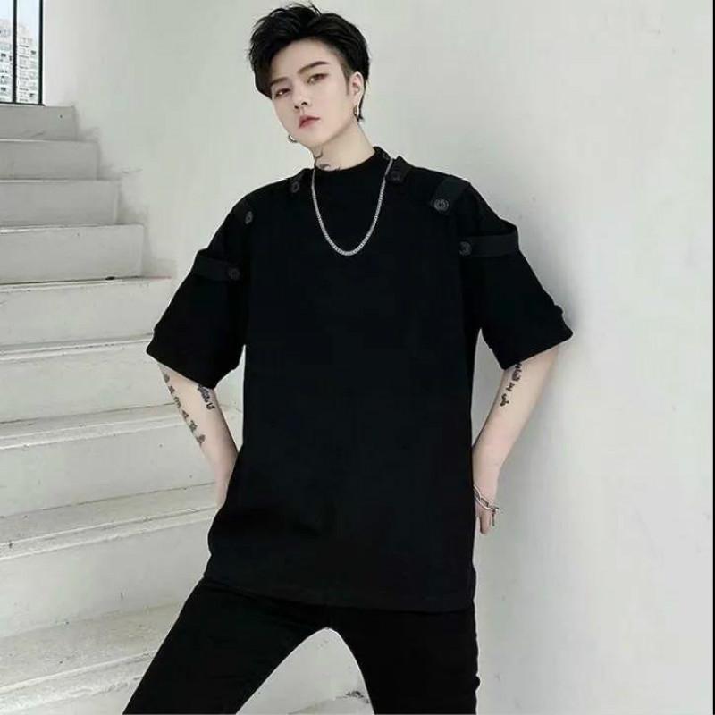 Net Celebrities Stand-up Collar Trendy Loose T-shirt Men Short-sleeved Personality Men's Clothing