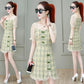 Summer Plaid Dress Square Neck Puff Sleeve A-Line Skirt